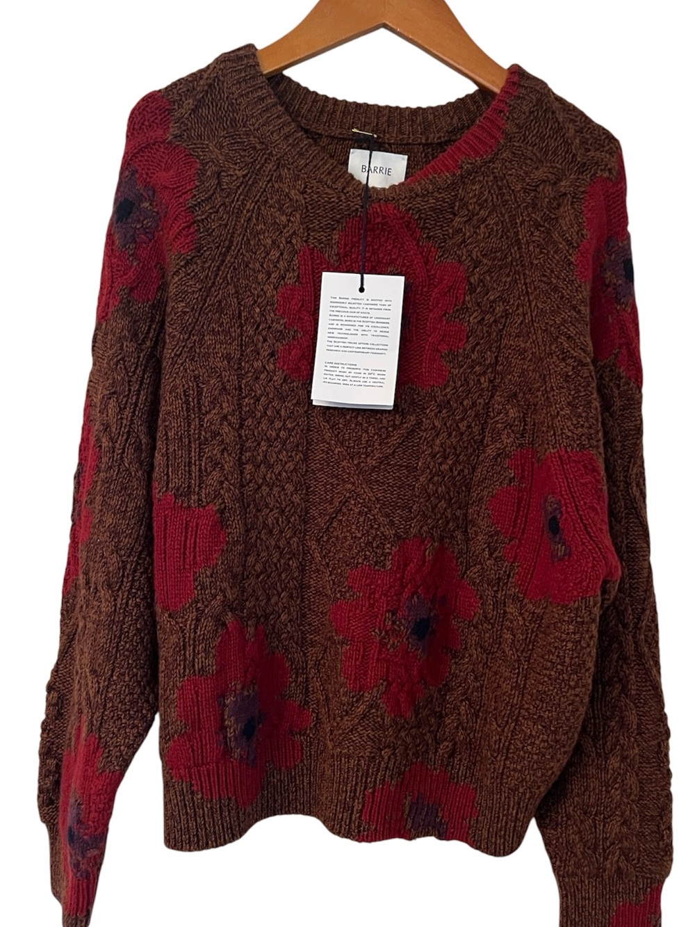 Barrie cable-knit sweater red floral intarsia 100% cashmere sz S NWT - Picture 1 of 9